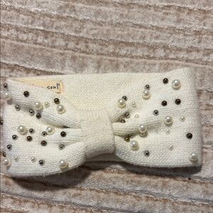 Indigo Soul Ivory Knit Headband with Pearls
